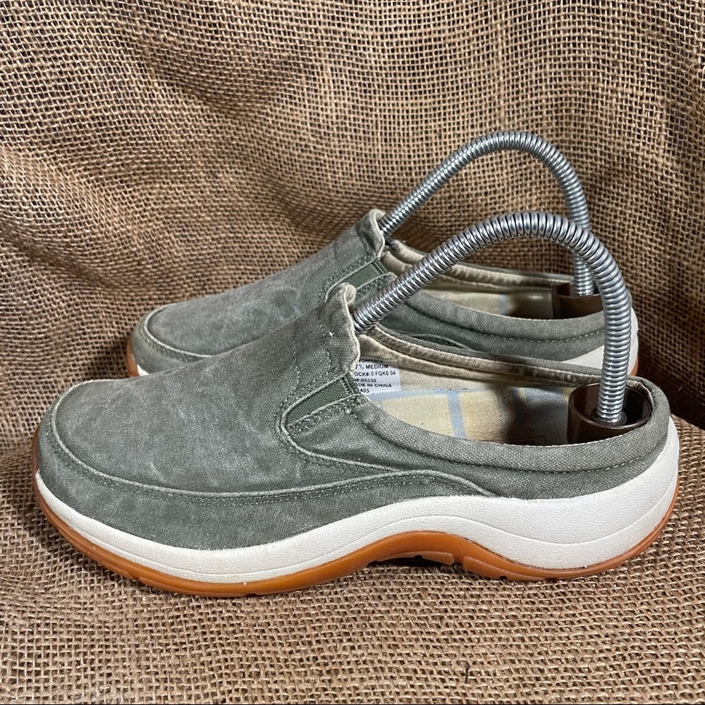 LL Bean Sun Faded Canvas Green Slip On comfort sho